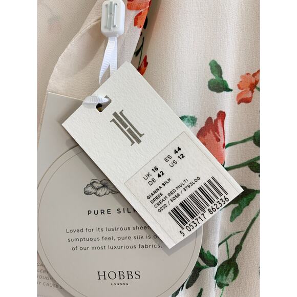 Hobbs Gianna Silk Dress Flutter Sleeve Midi Cream Red Floral NWT - Picture 7 of 10